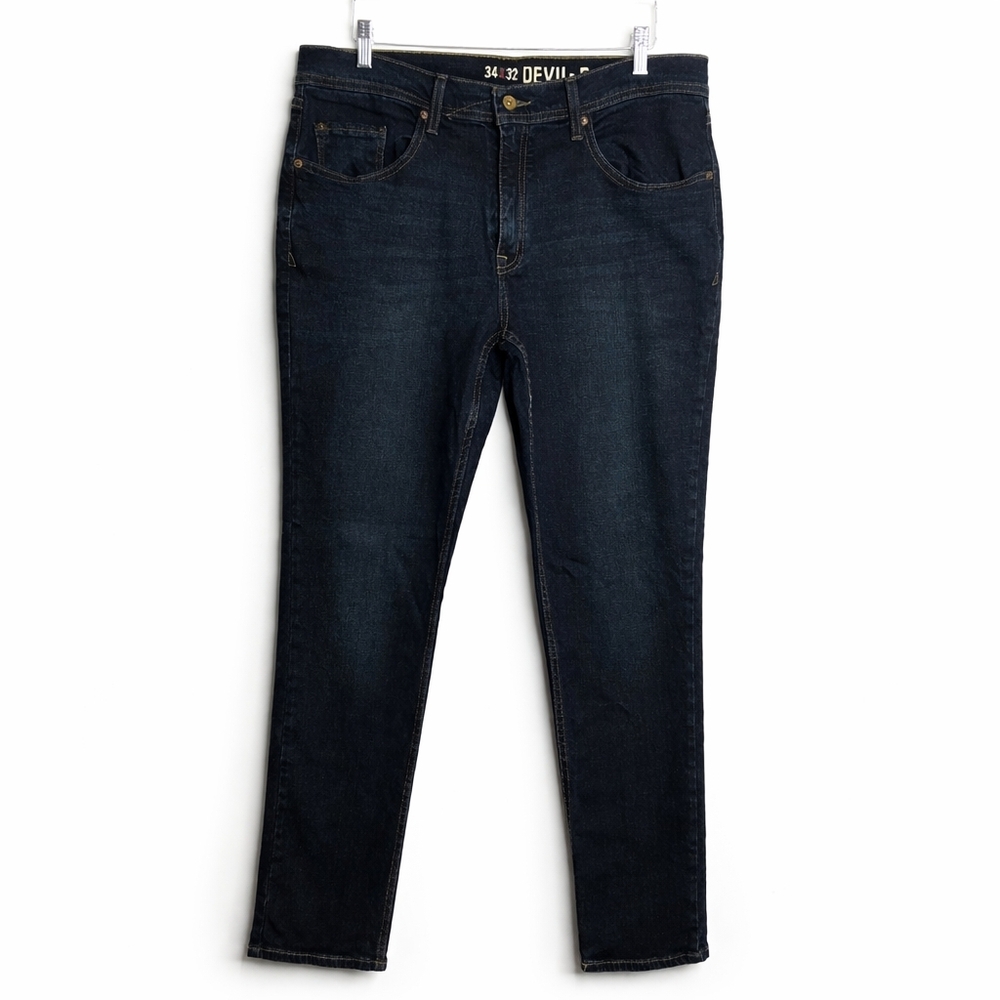 Devil-Dog Men’s Dark Wash Stretch Straight Leg Jeans 34x32